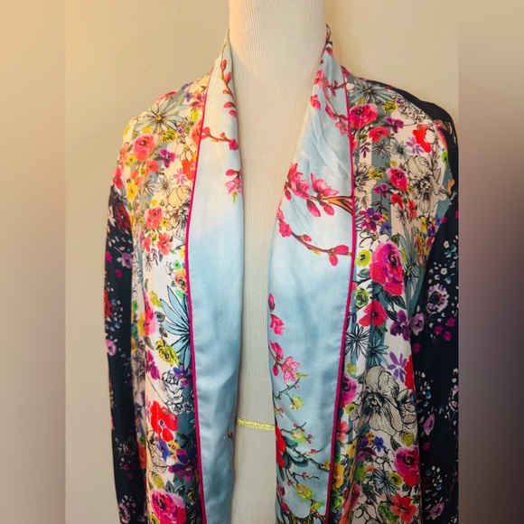 [Johnny Was] "Meadow" Floral and Striped 100% Silk Kimono Sz: M - Picture 8 of 15